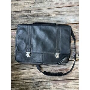 Vintage Wilsons Leather Expandable Briefcase Laptop Messenger Bag Black  w/Strap